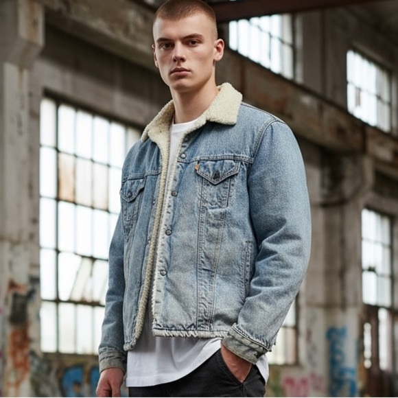 Vintage LEVIS Sherpa Lined Jean Jacket Size 44 - Picture 1 of 16